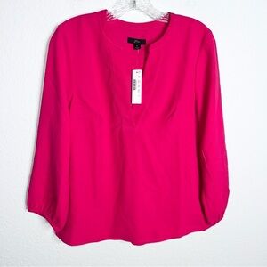 J. Crew Top Women Small Hot Pink 3/4 Sleeve Blouse Crepe V Neck GG